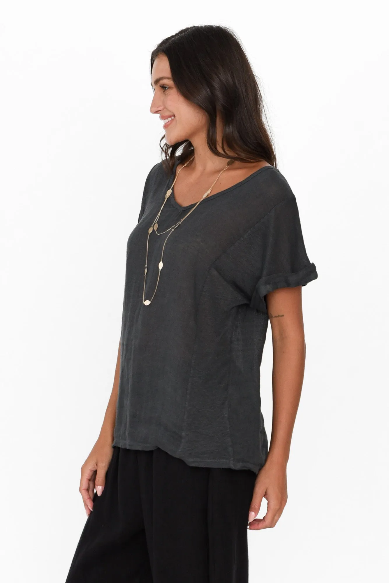 Anna Charcoal Linen Tee sold by Blue Bungalow product image thumbnail 3