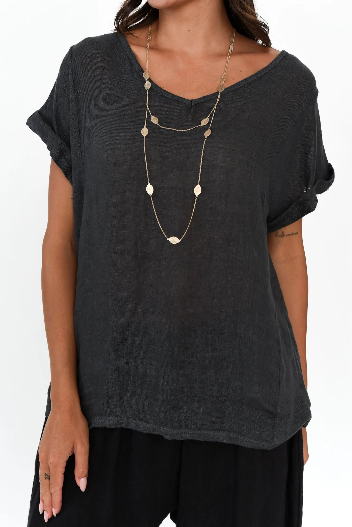Anna Charcoal Linen Tee sold by Blue Bungalow product image thumbnail 5