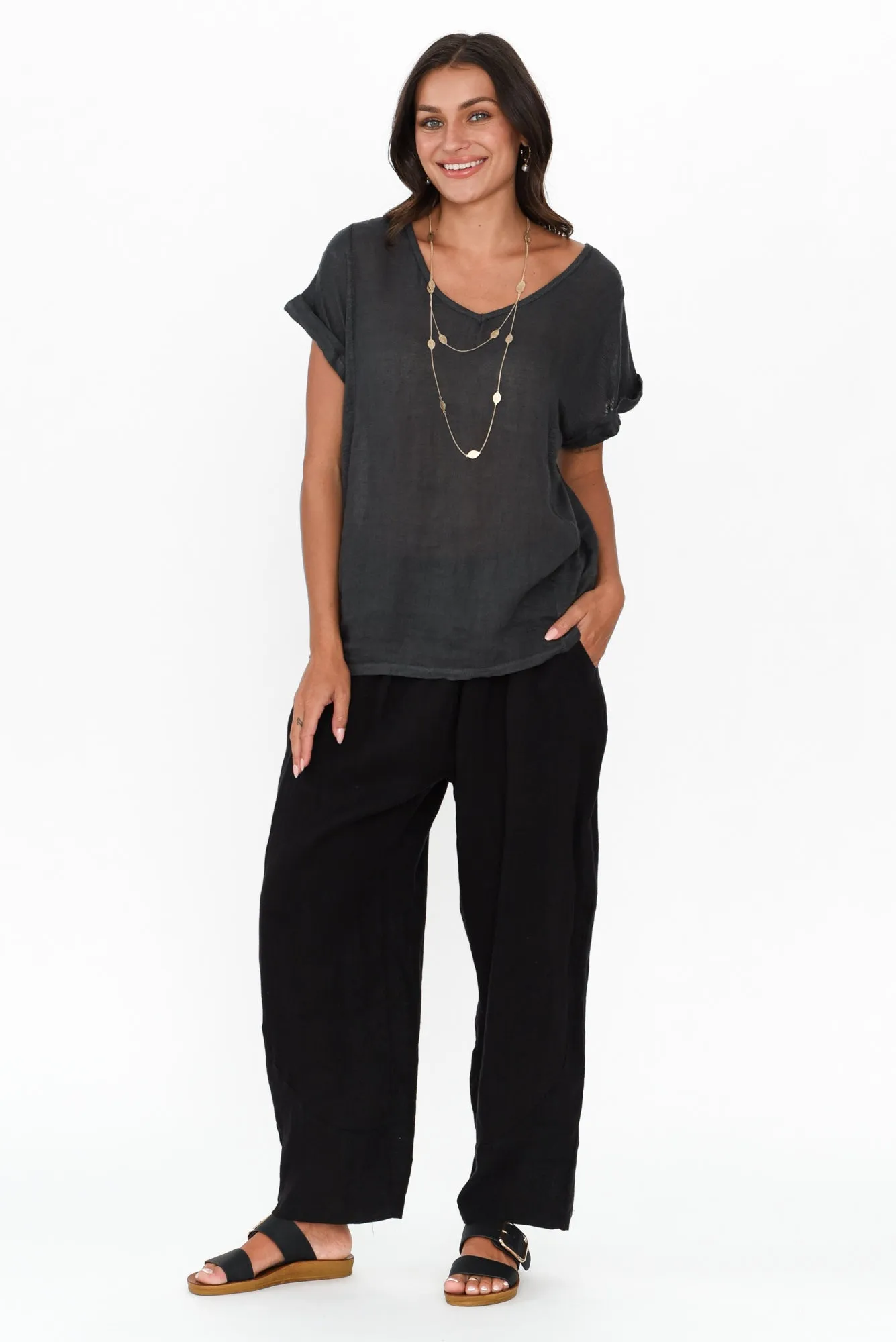 Anna Charcoal Linen Tee sold by Blue Bungalow product image thumbnail 2