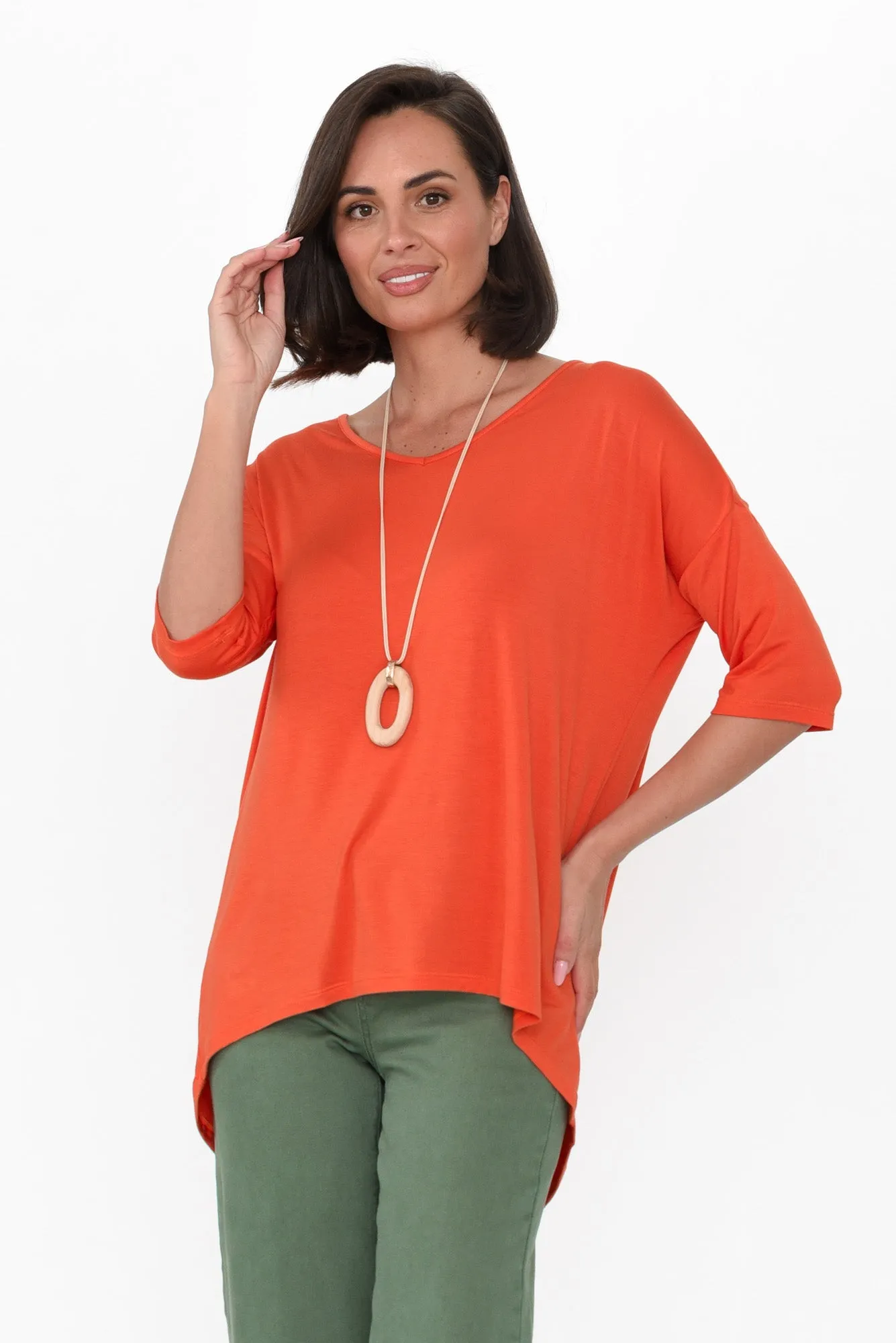 Brielle Orange Bamboo V Neck Top sold by Blue Bungalow