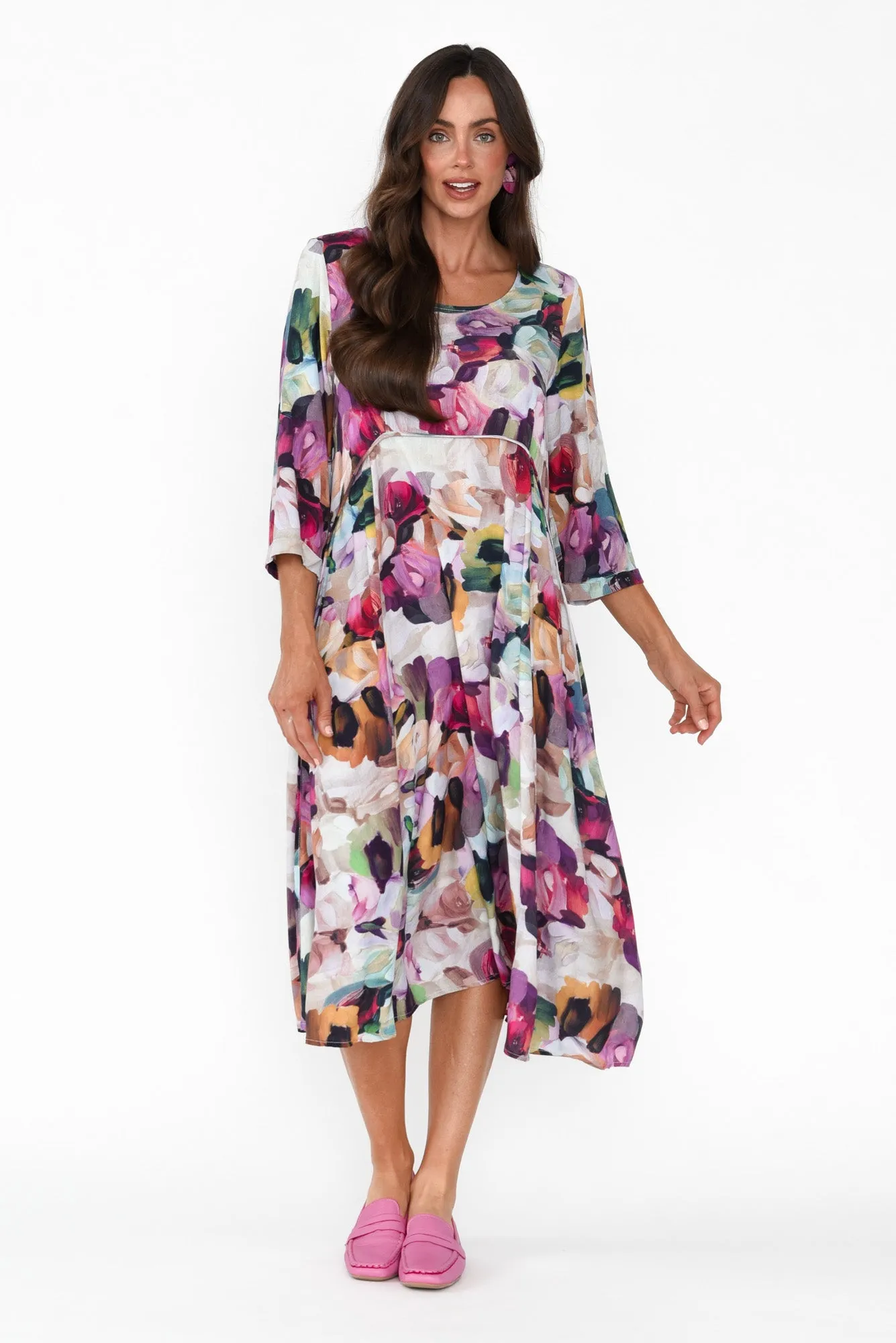 Shira Purple Floral Cotton Blend Dress sold by Blue Bungalow product image thumbnail 3