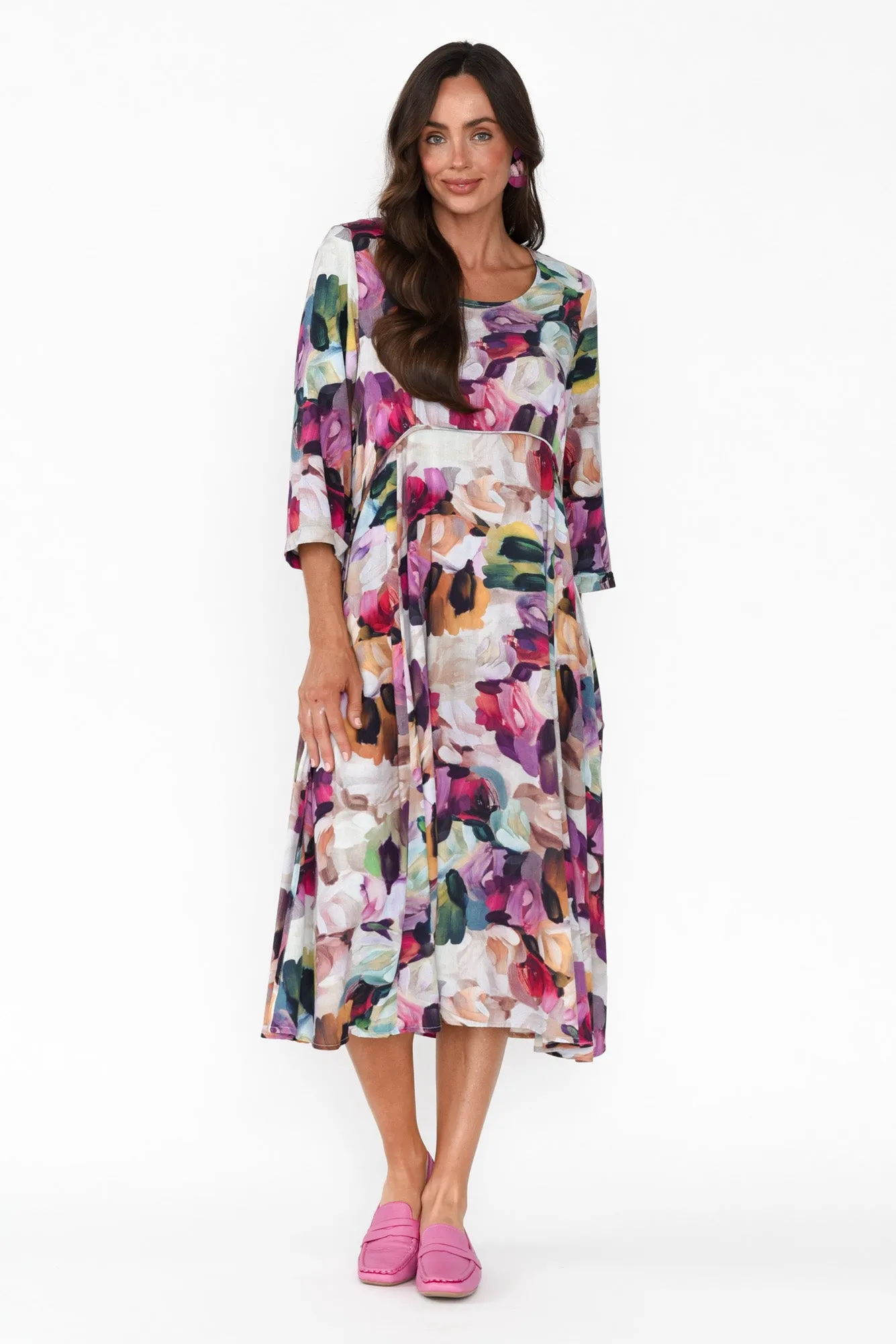 Shira Purple Floral Cotton Blend Dress sold by Blue Bungalow product image thumbnail 2