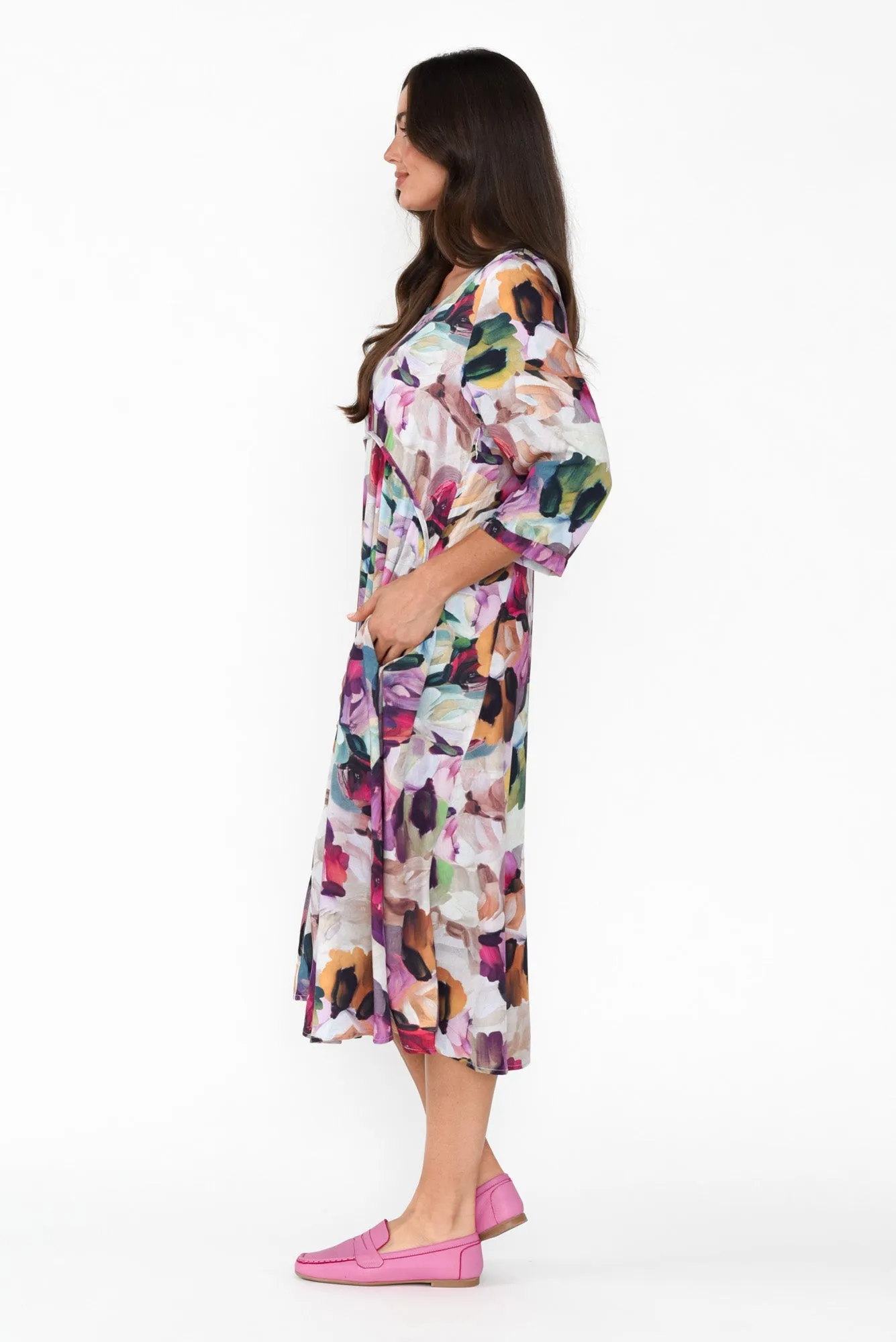 Shira Purple Floral Cotton Blend Dress sold by Blue Bungalow product image thumbnail 4