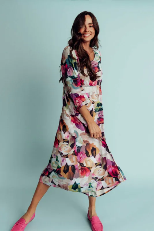 Shira Purple Floral Cotton Blend Dress sold by Blue Bungalow