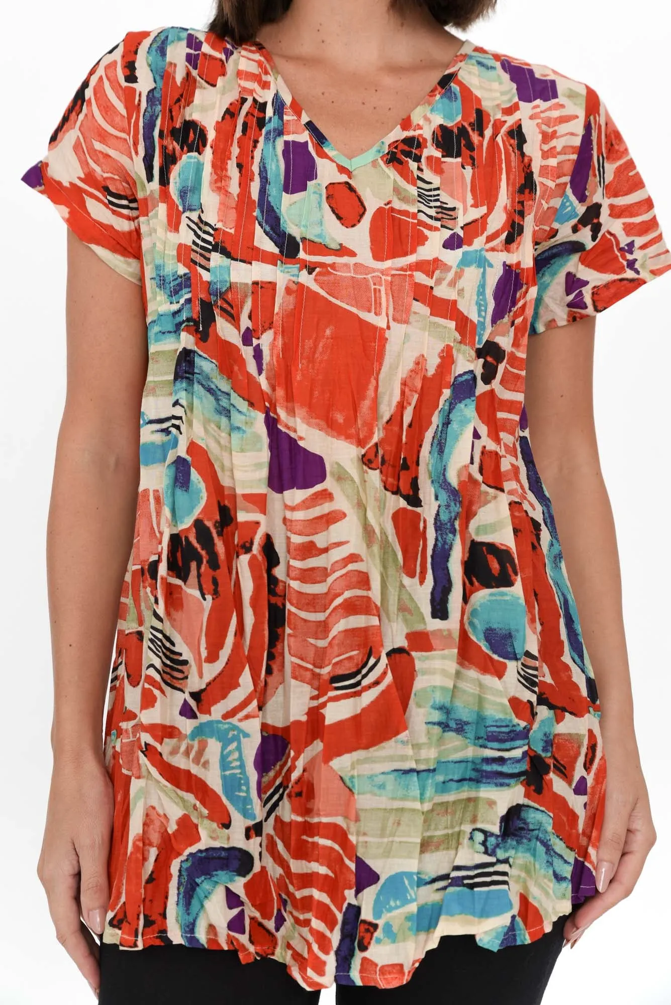 Fia Red Mosaic Crinkle Cotton Top sold by Blue Bungalow product image thumbnail 5