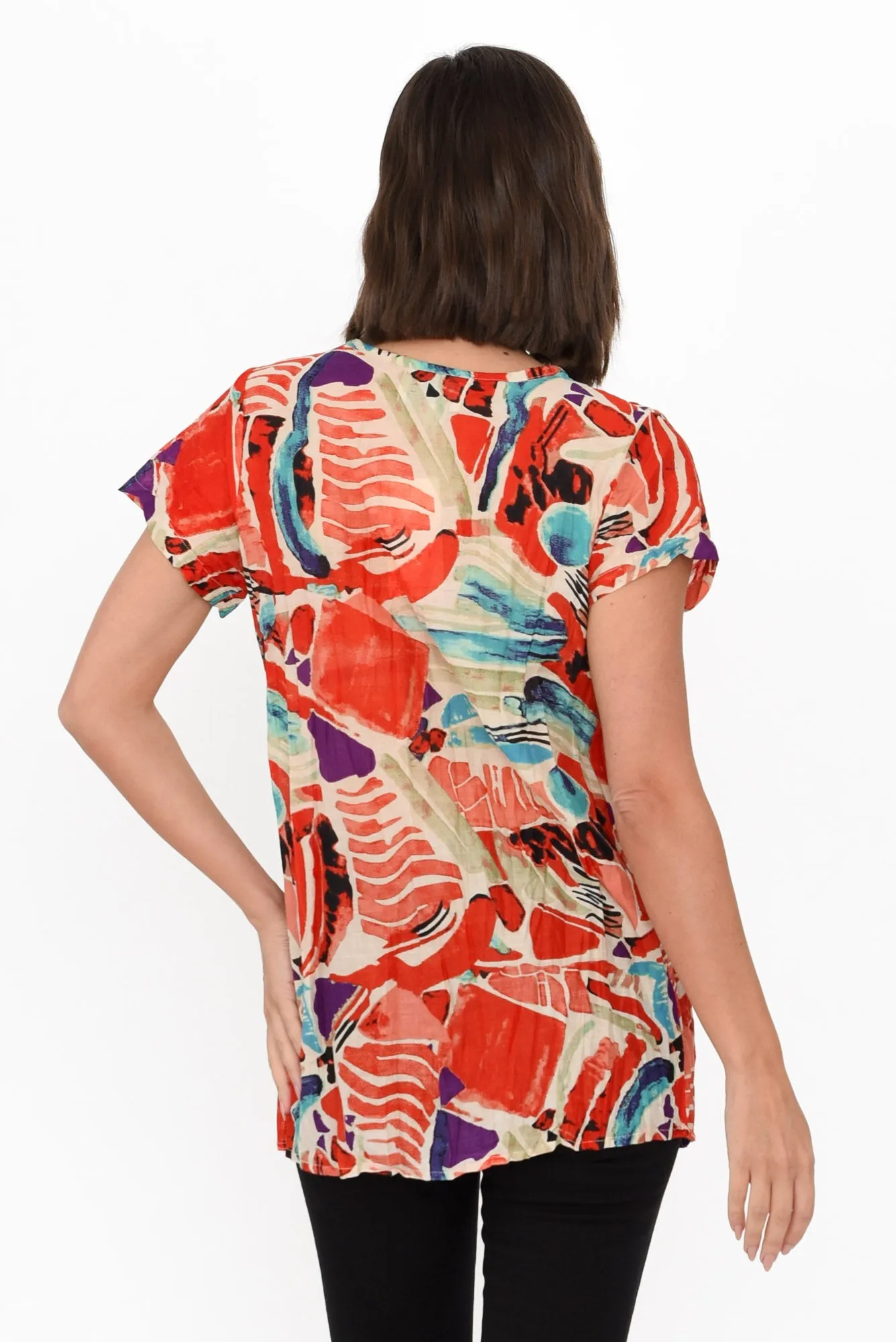 Fia Red Mosaic Crinkle Cotton Top sold by Blue Bungalow product image thumbnail 4