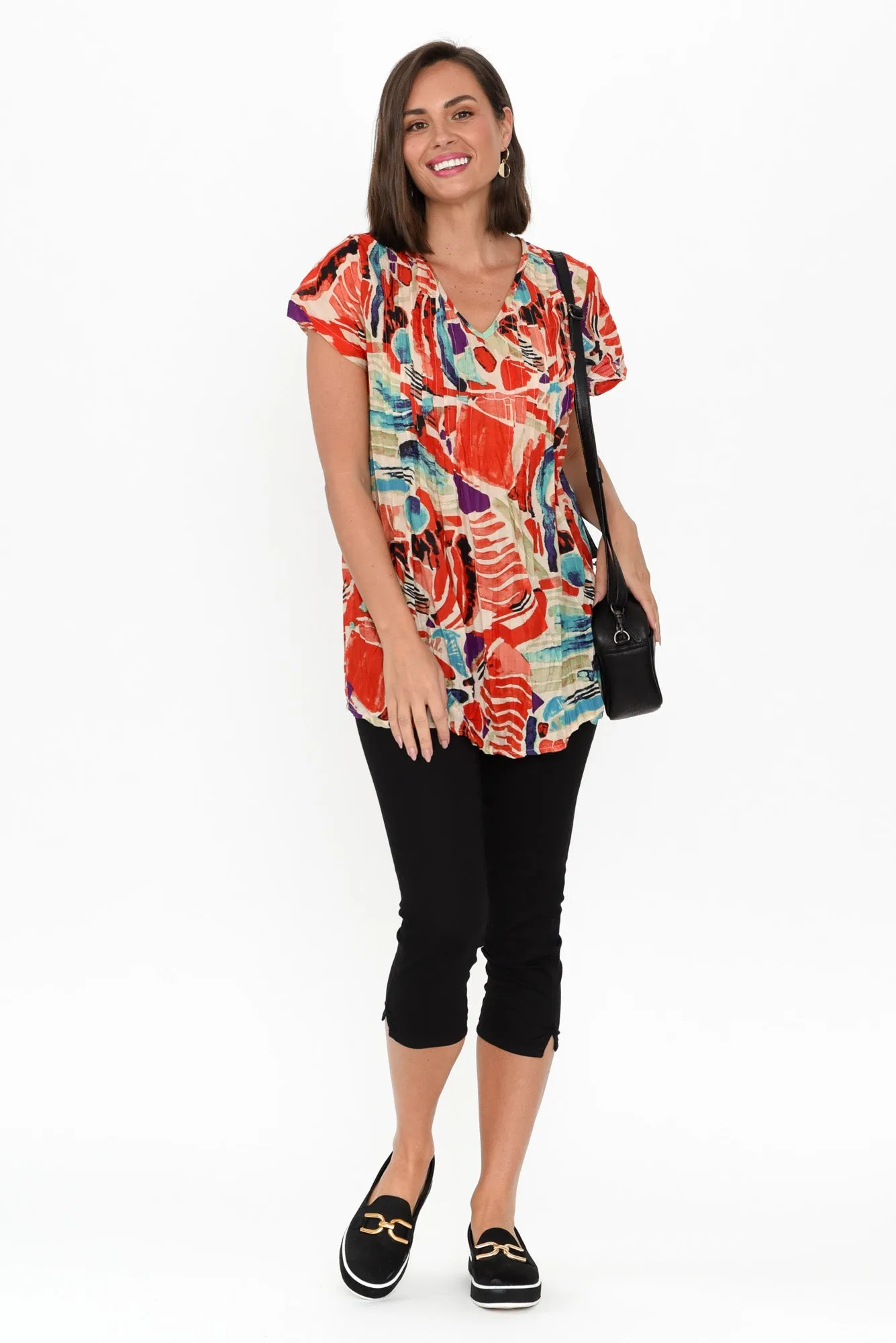 Fia Red Mosaic Crinkle Cotton Top sold by Blue Bungalow product image thumbnail 2