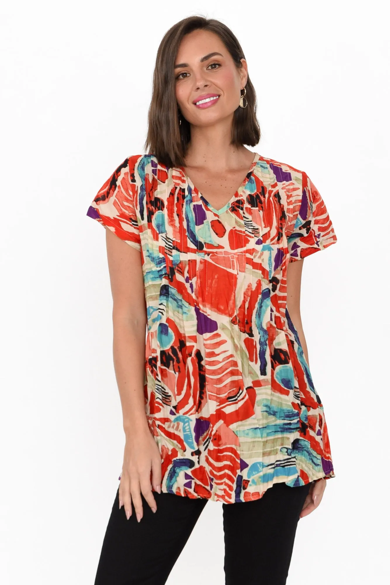 Fia Red Mosaic Crinkle Cotton Top sold by Blue Bungalow