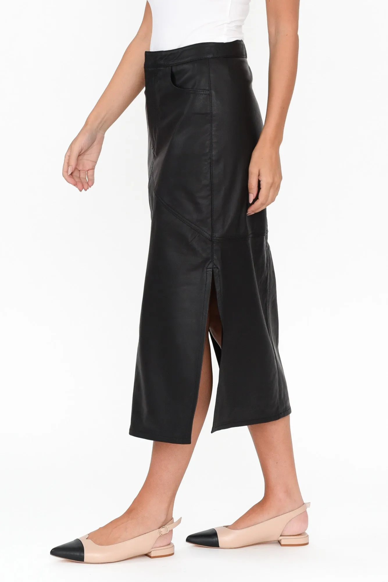 Underground Black Leather Split Skirt sold by Blue Bungalow product image thumbnail 3