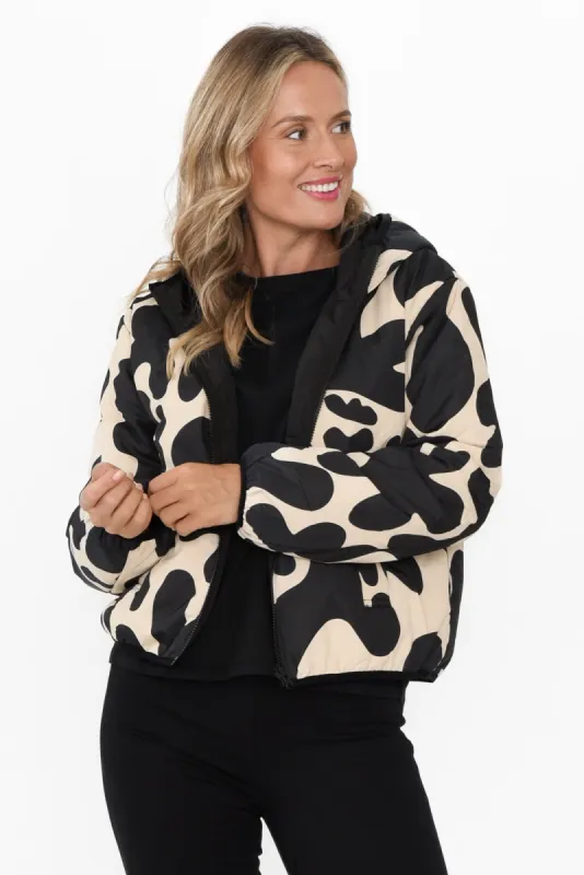 Laracy Black Abstract Reversible Puffer Jacket sold by Blue Bungalow