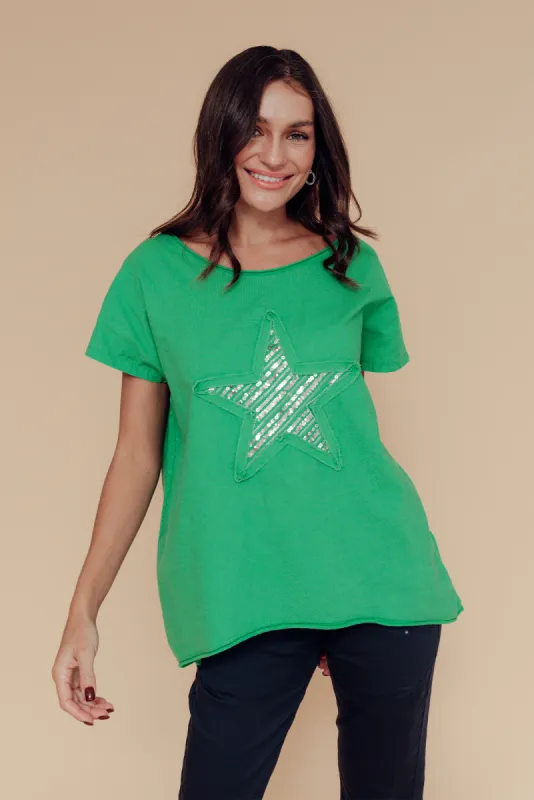 Kassidy Emerald Star Sequin Tee sold by Blue Bungalow