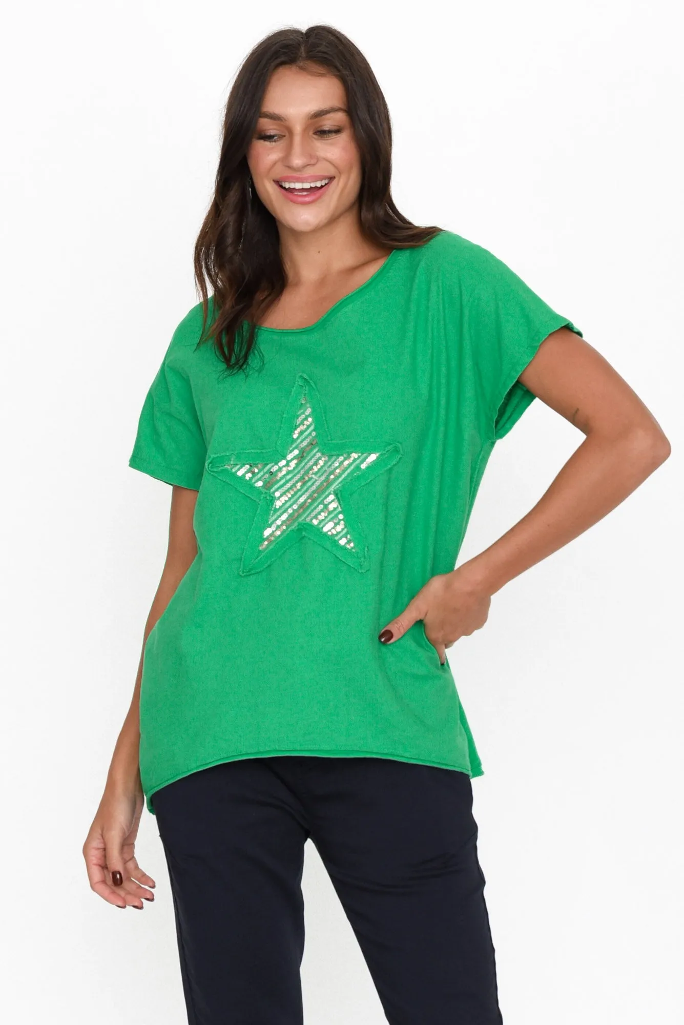 Kassidy Emerald Star Sequin Tee sold by Blue Bungalow product image thumbnail 2