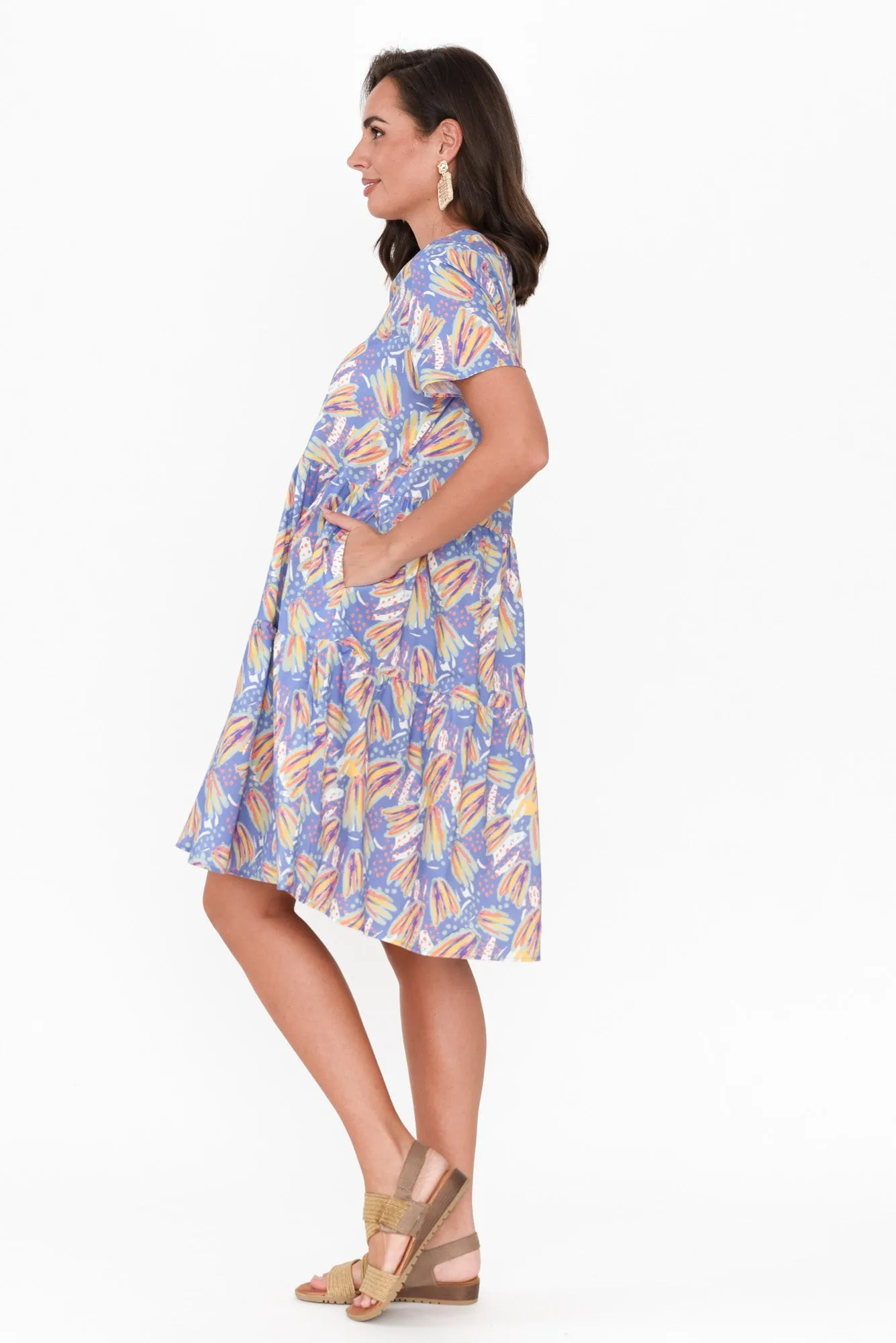 Kienna Blue Abstract Cotton Poplin Dress sold by Blue Bungalow product image thumbnail 3