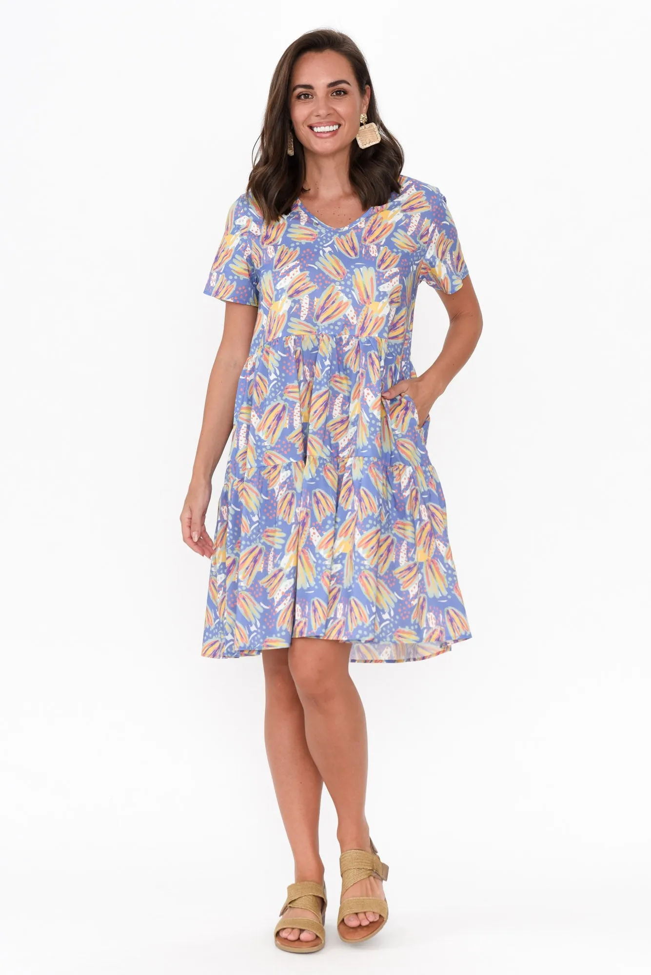 Kienna Blue Abstract Cotton Poplin Dress sold by Blue Bungalow
