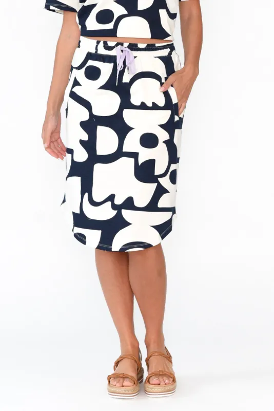 Miro Navy Abstract Cotton Skirt sold by Blue Bungalow