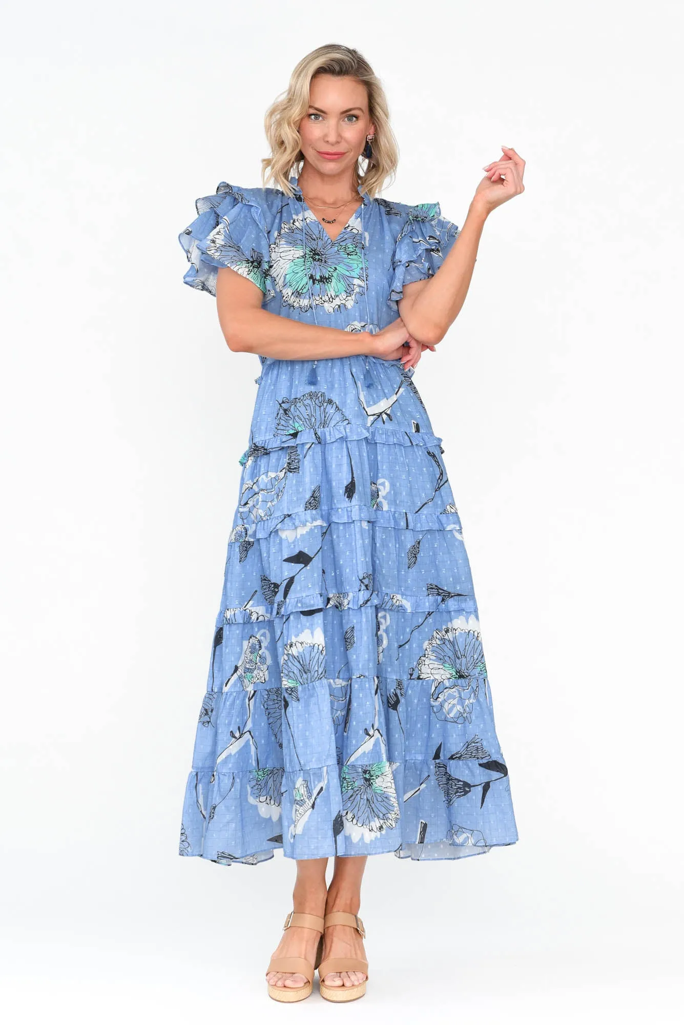 Sana Blue Dandelion Cotton Frill Dress sold by Blue Bungalow product image thumbnail 2