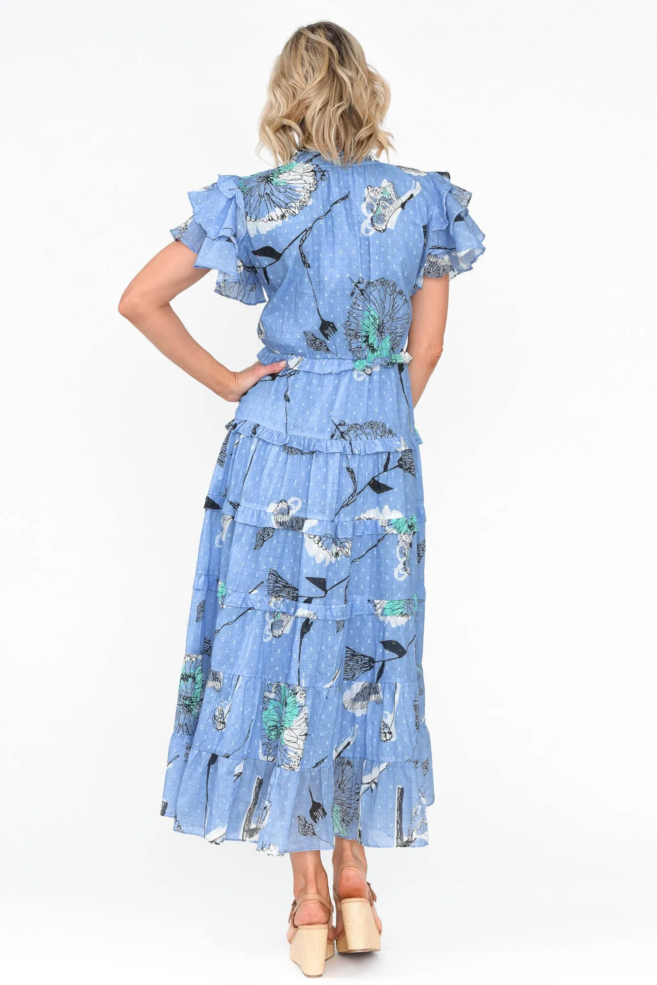 Sana Blue Dandelion Cotton Frill Dress sold by Blue Bungalow product image thumbnail 4