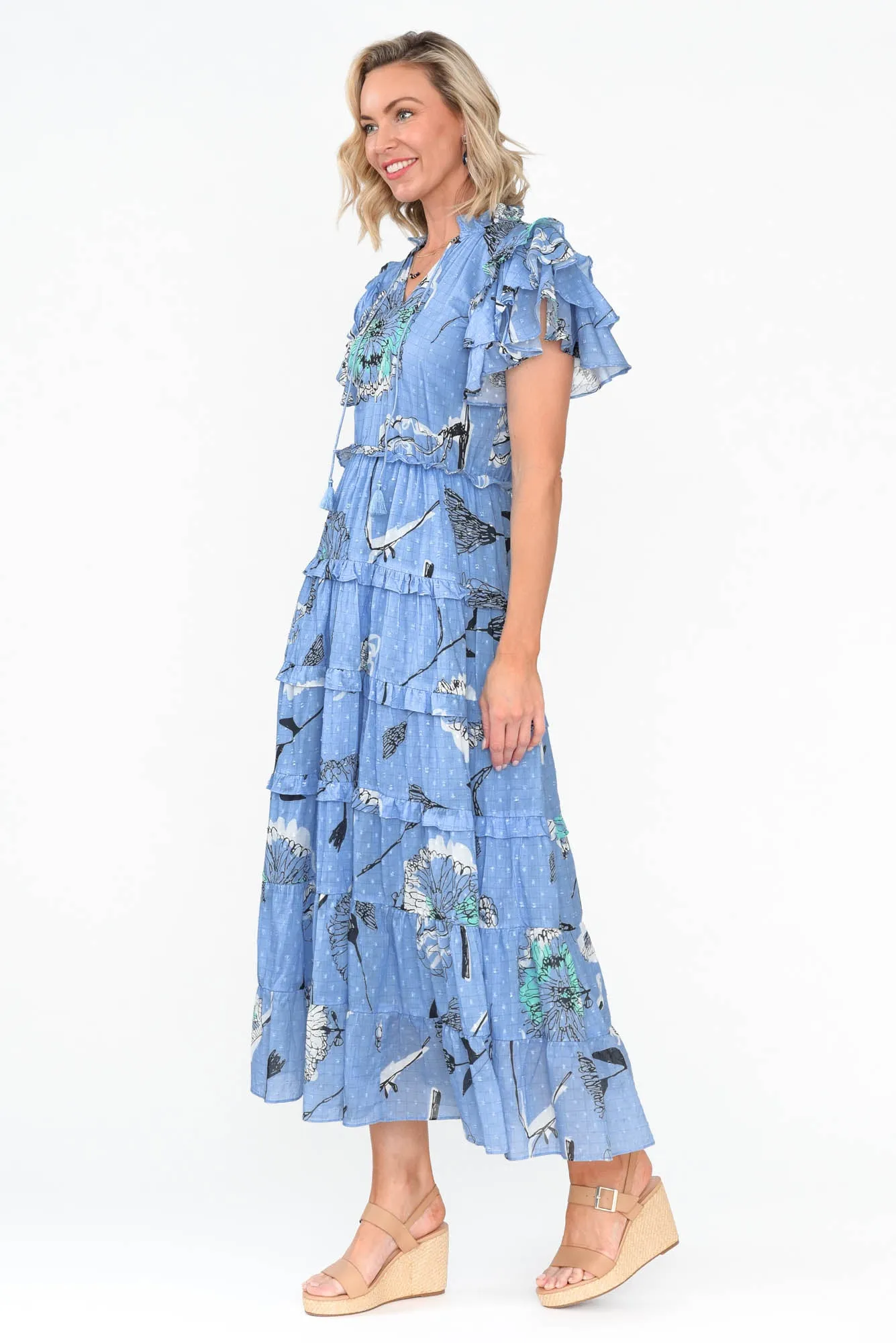 Sana Blue Dandelion Cotton Frill Dress sold by Blue Bungalow product image thumbnail 3
