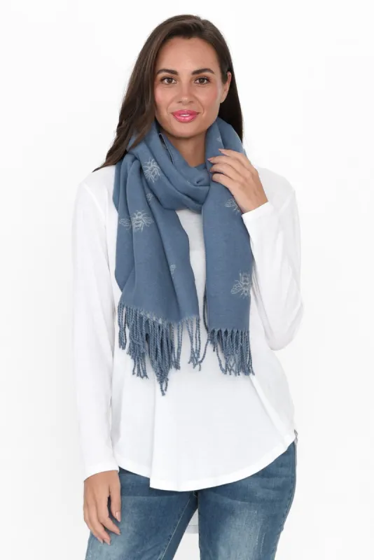 Harna Blue Bee Tassel Scarf sold by Blue Bungalow