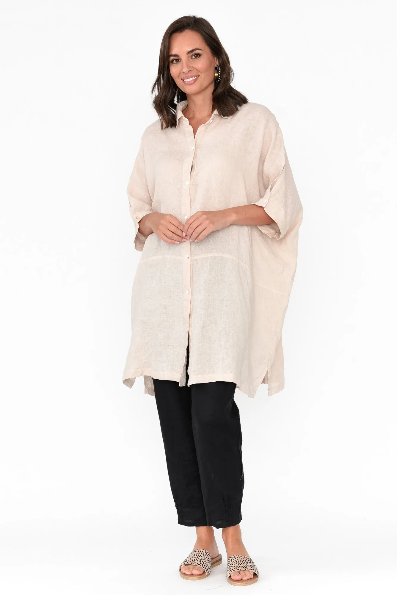 McKenna Beige Linen Button Tunic sold by Blue Bungalow product image thumbnail 3