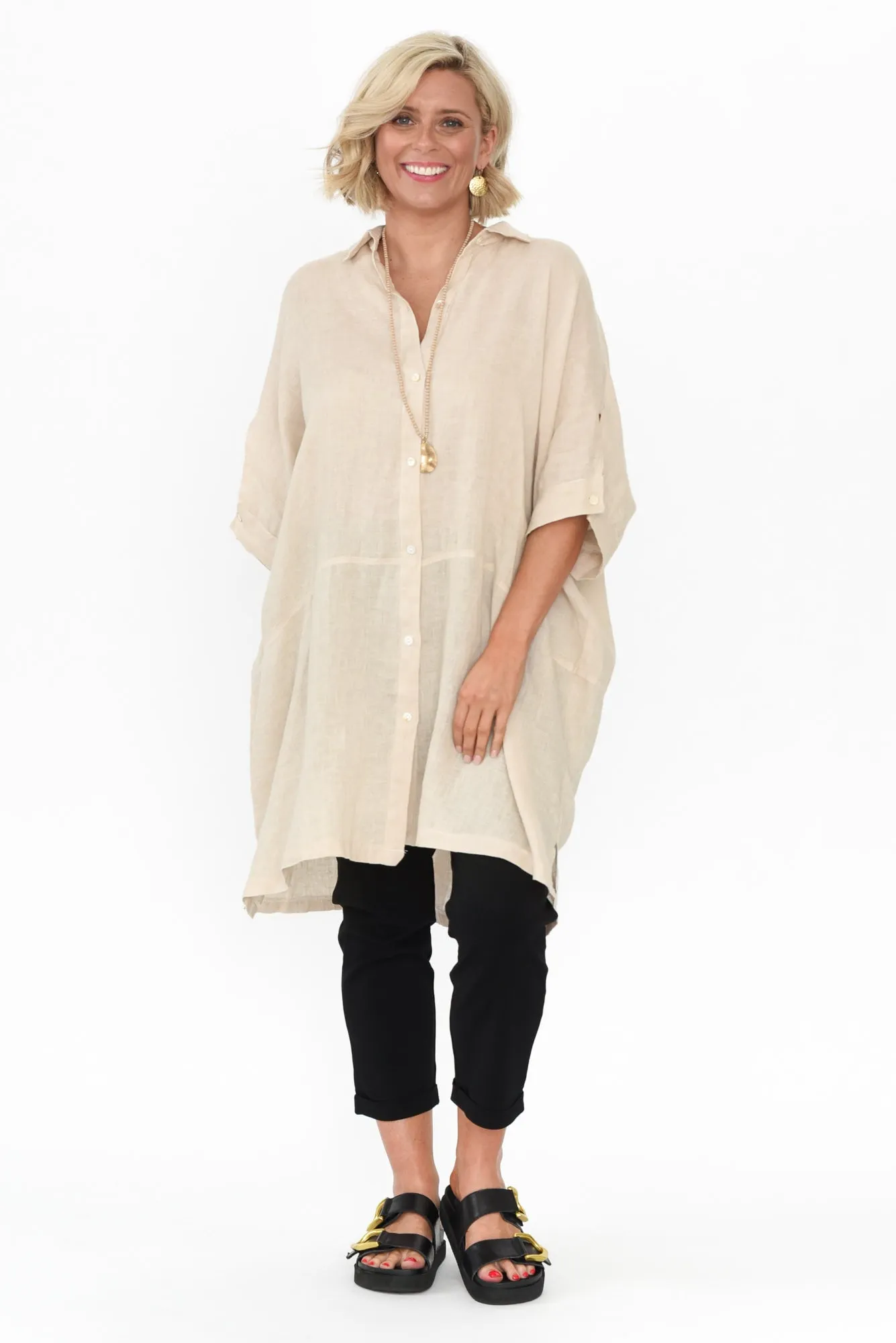 McKenna Beige Linen Button Tunic sold by Blue Bungalow
