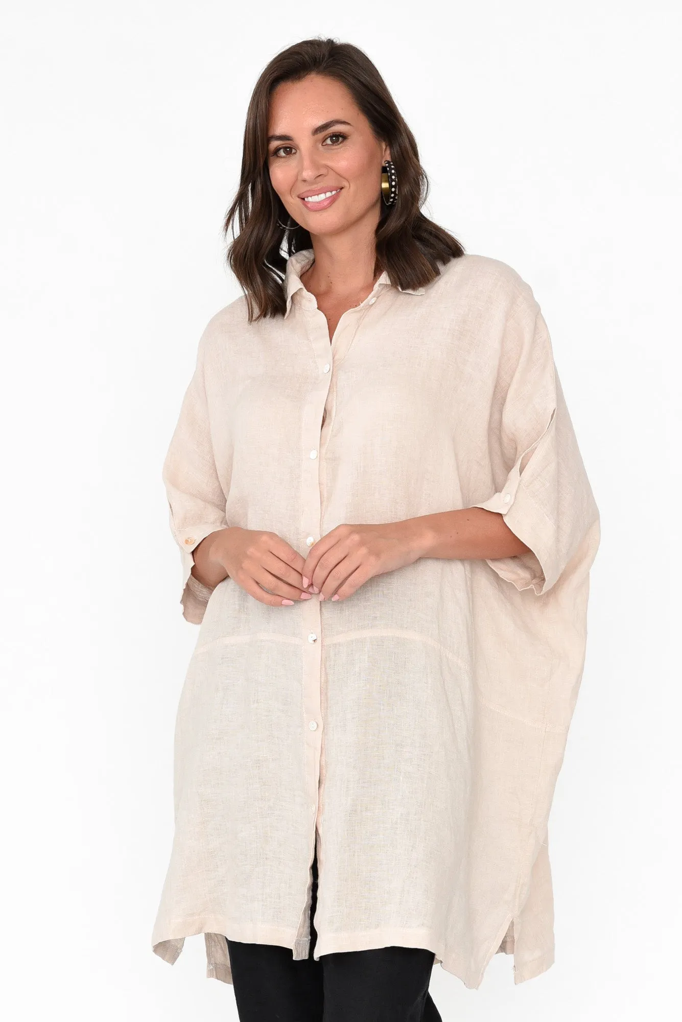 McKenna Beige Linen Button Tunic sold by Blue Bungalow product image thumbnail 2
