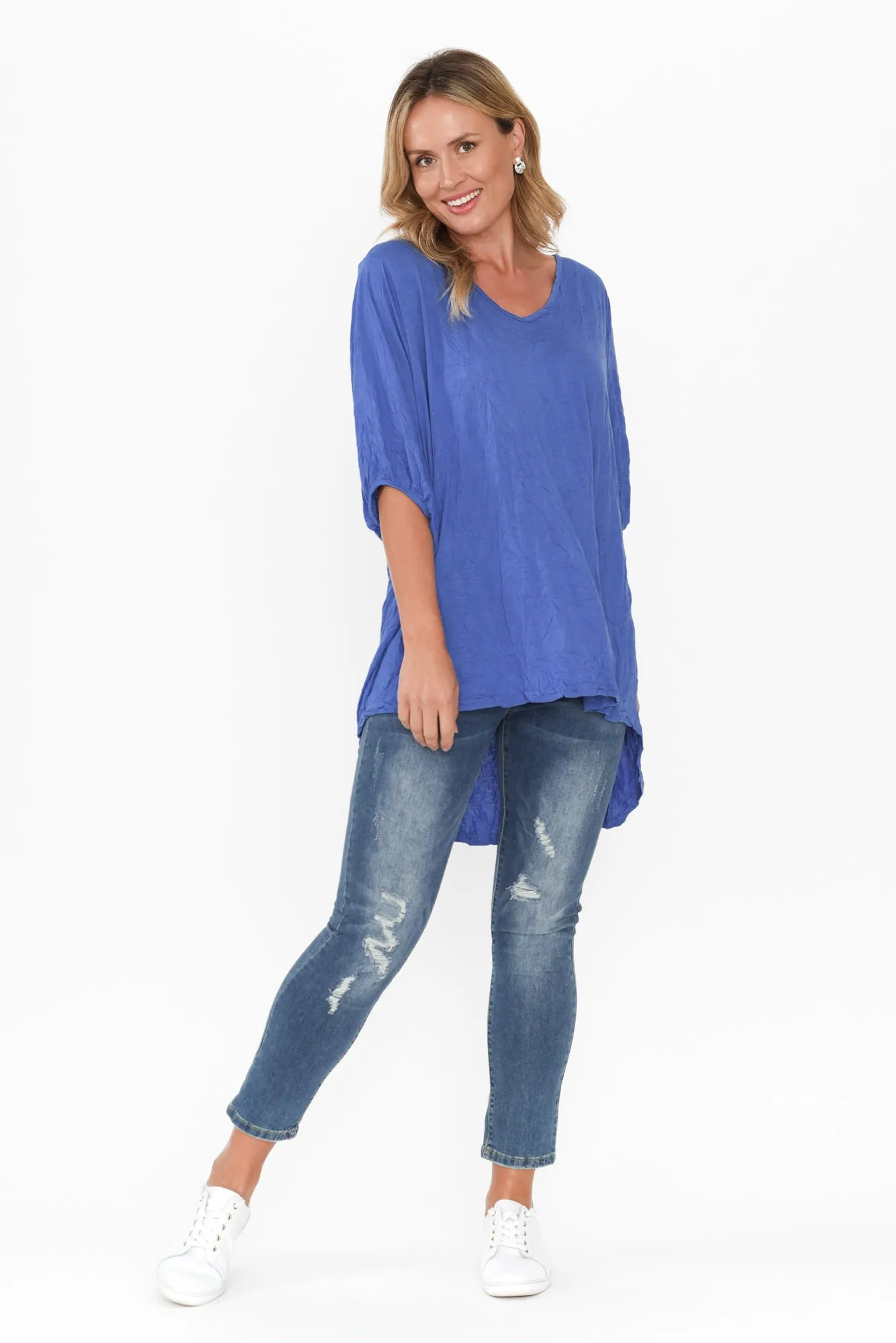 Agnes Cobalt Crinkle Cotton Hi Lo Top sold by Blue Bungalow product image thumbnail 3