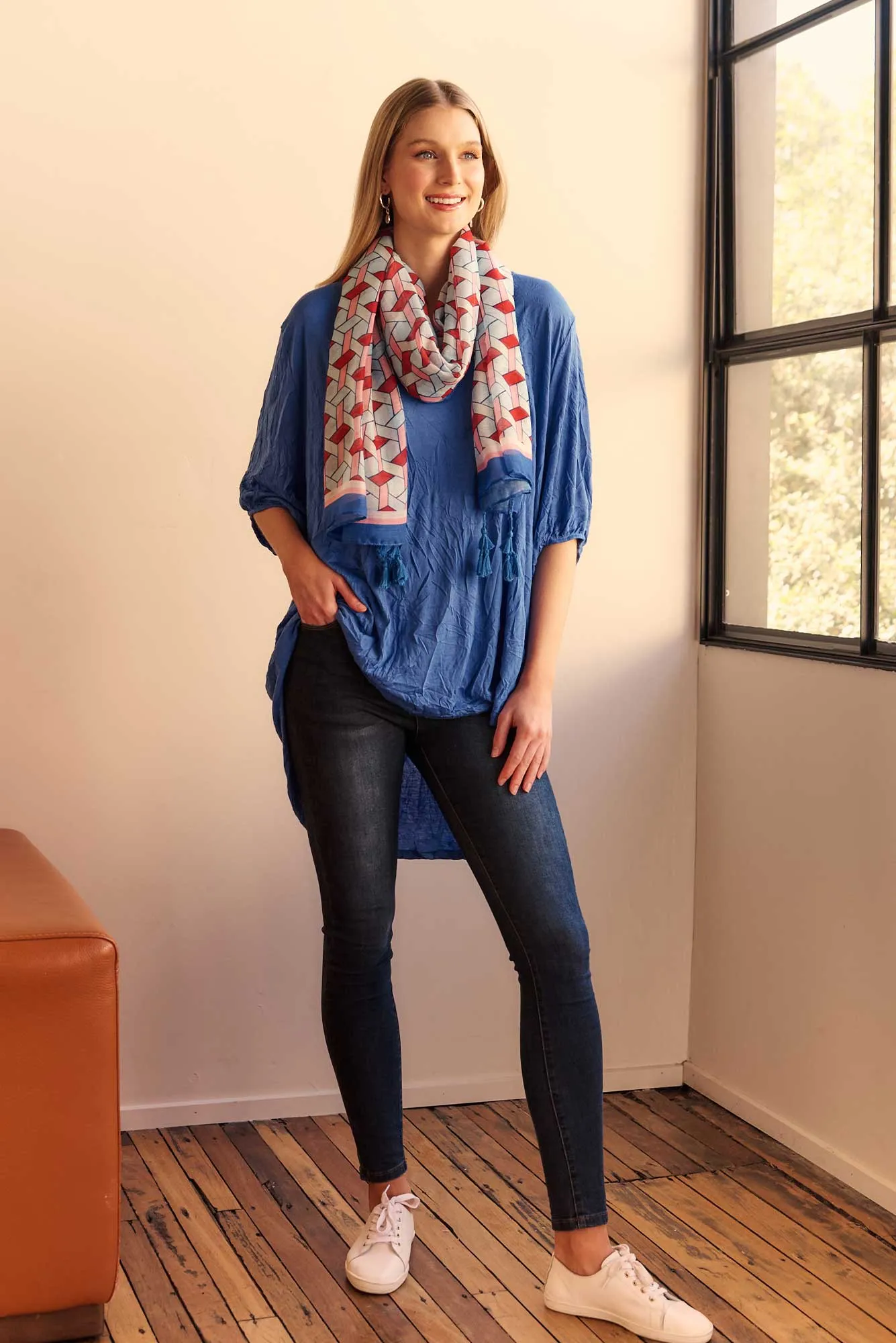 Agnes Cobalt Crinkle Cotton Hi Lo Top sold by Blue Bungalow product image thumbnail 2