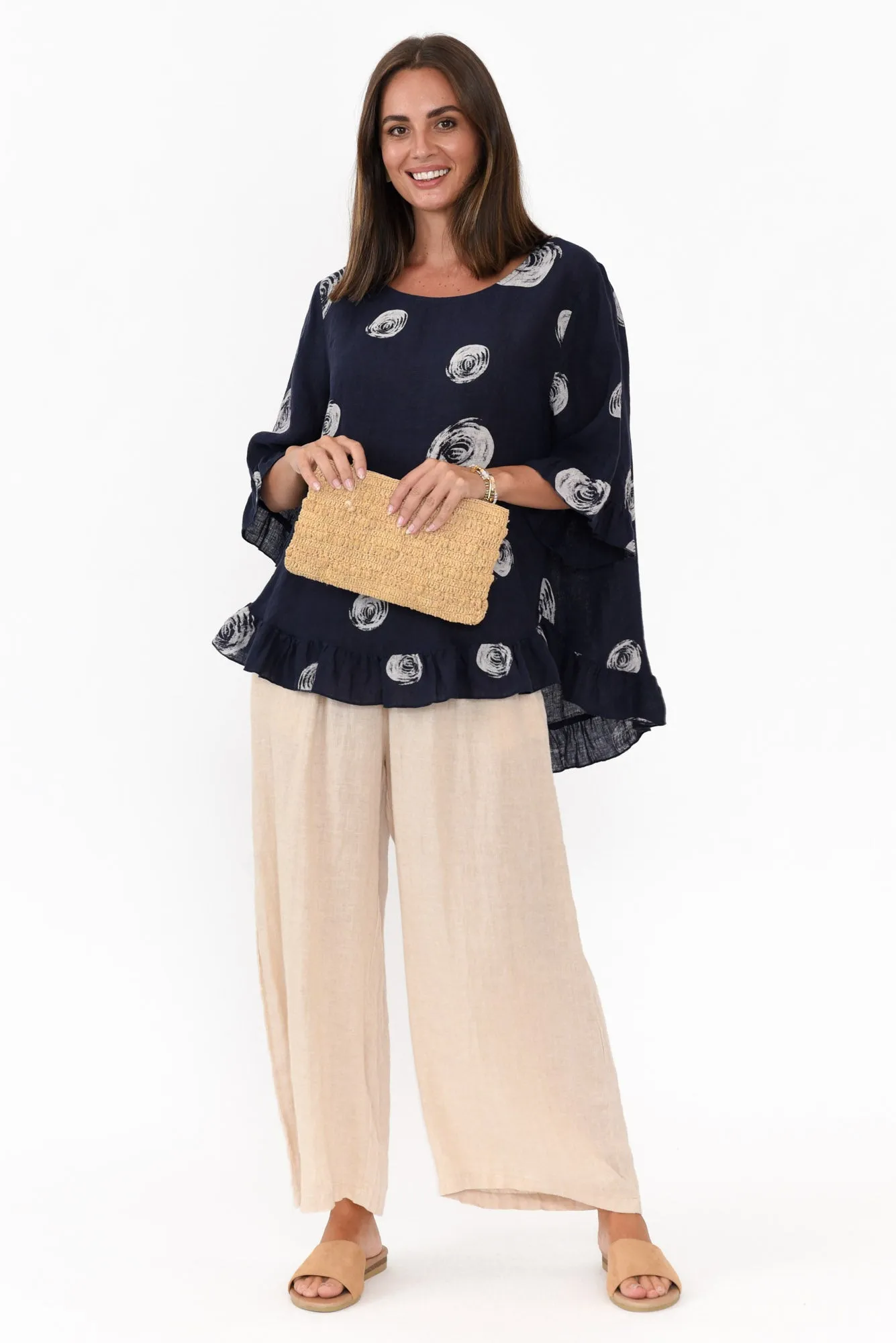 Fitzgerald Navy Spot Linen Frill Top sold by Blue Bungalow product image thumbnail 3