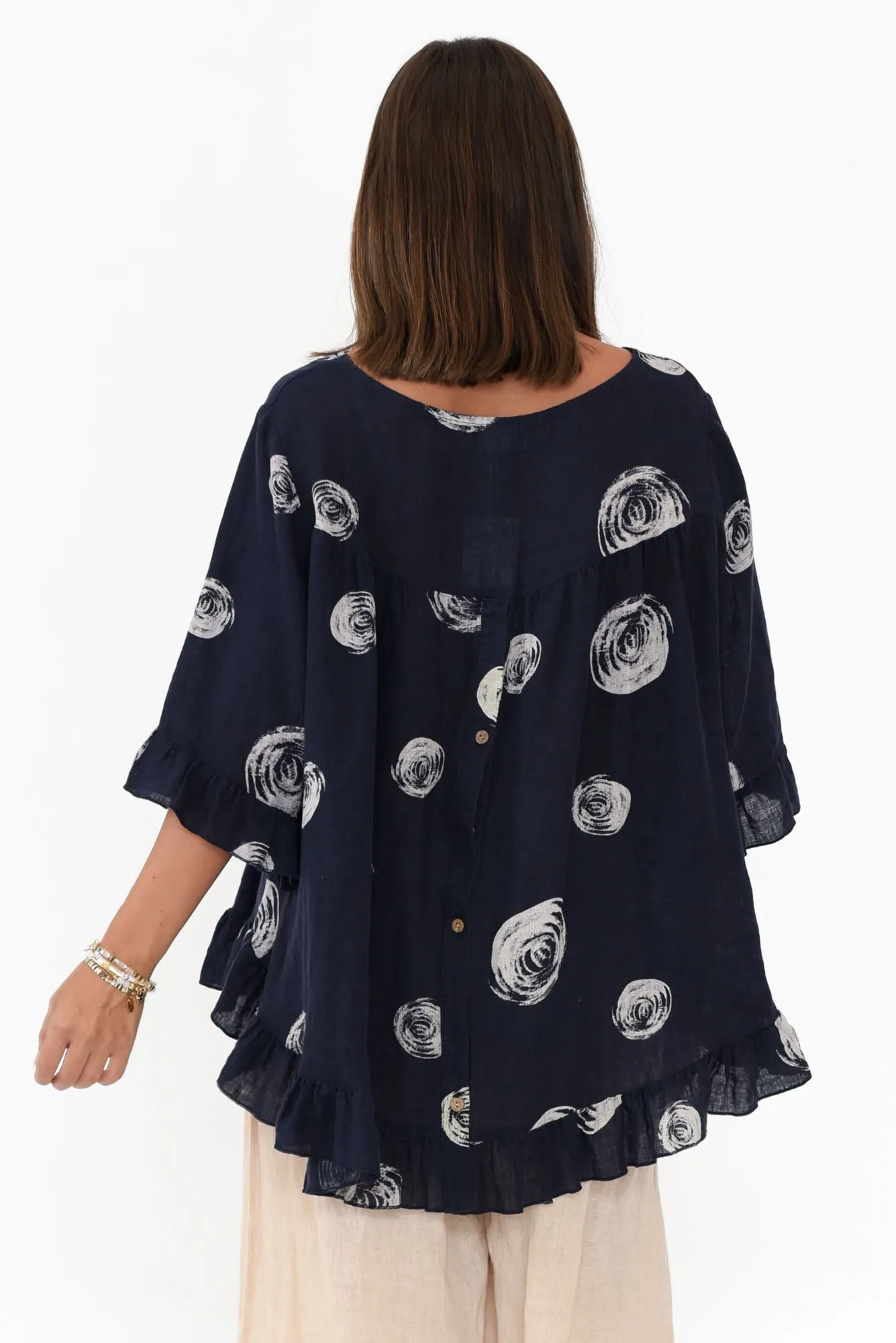 Fitzgerald Navy Spot Linen Frill Top sold by Blue Bungalow product image thumbnail 5