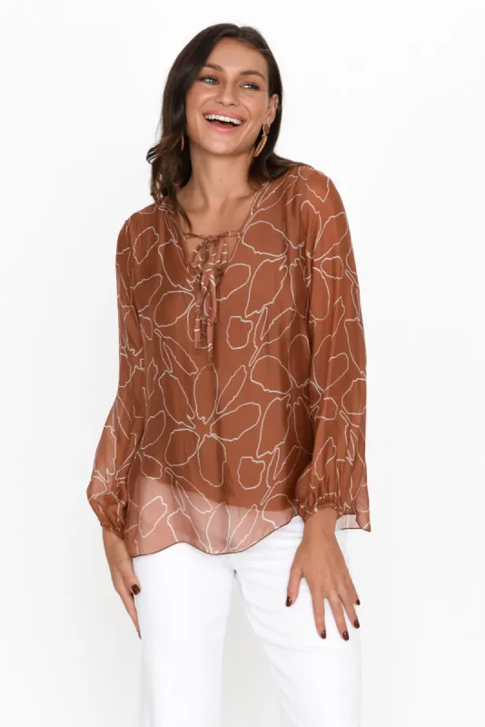 Lavie Rust Bloom Silk Tie Top sold by Blue Bungalow