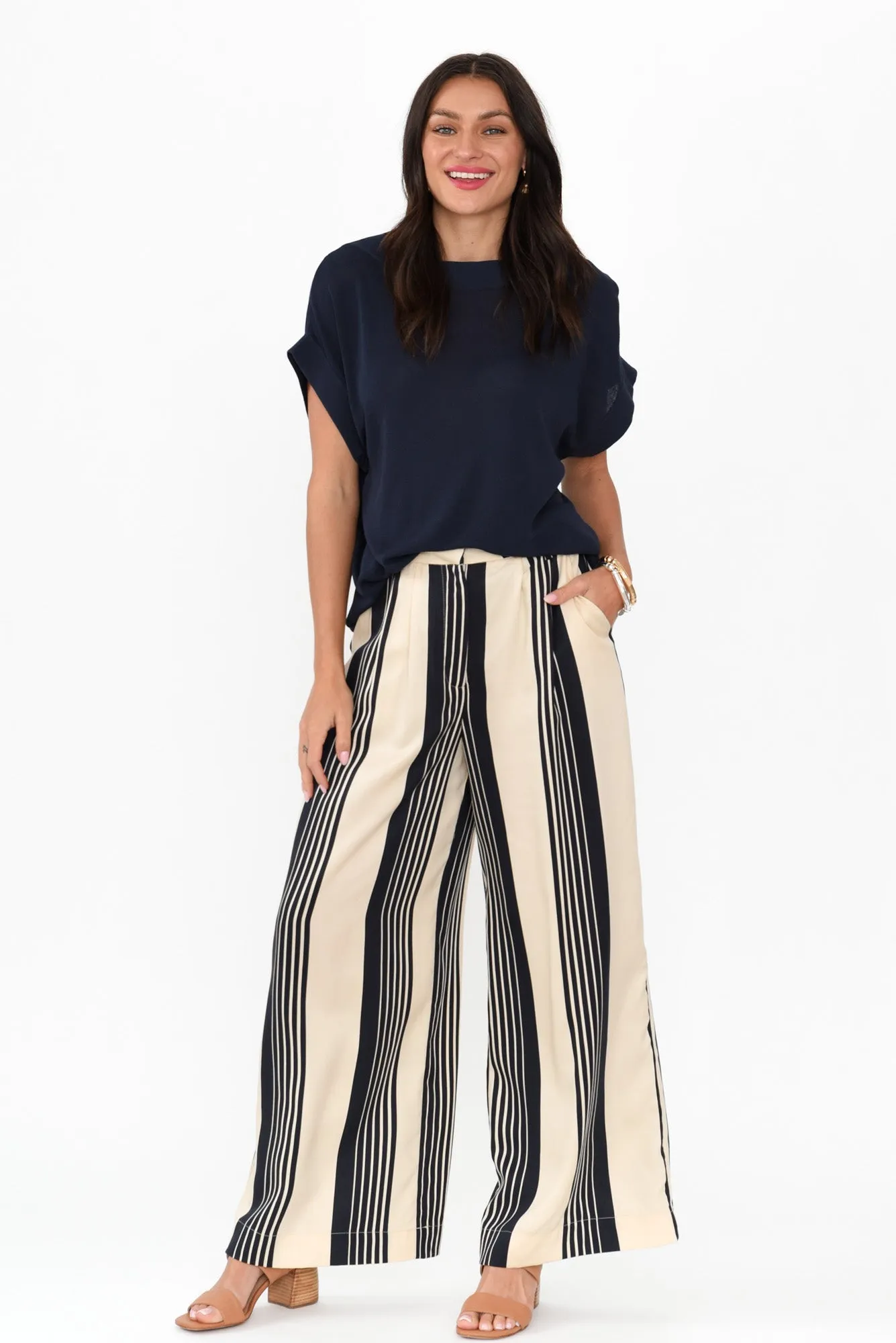 Heartstopper Navy Stripe Lyocell Pants sold by Blue Bungalow product image thumbnail 2