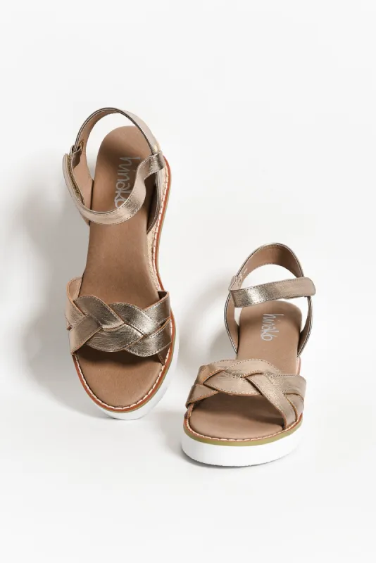 Medina Champagne Leather Wedge sold by Blue Bungalow