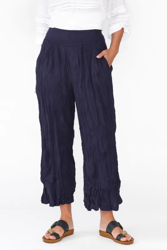Costello Navy Crinkle Cotton Pants sold by Blue Bungalow
