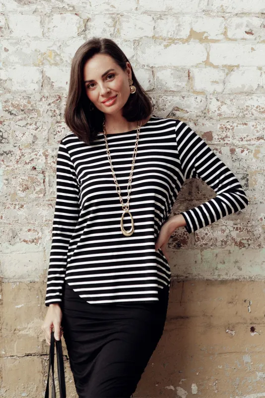 Adele Black Stripe Long Sleeve Bamboo Tee sold by Blue Bungalow