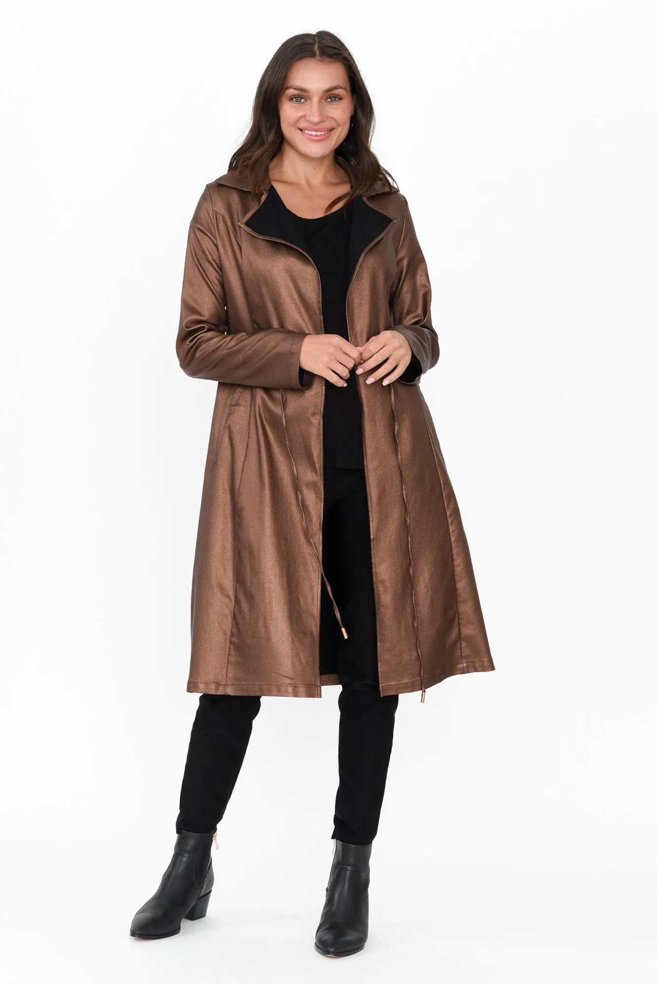 Rois Bronze Faux Leather Trench Coat sold by Blue Bungalow product image thumbnail 2