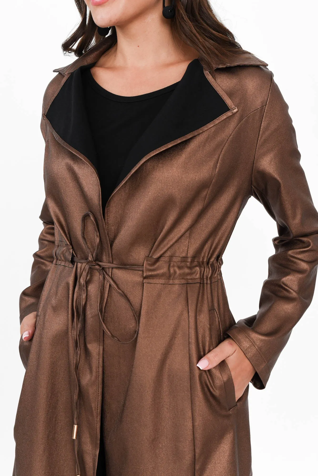 Rois Bronze Faux Leather Trench Coat sold by Blue Bungalow product image thumbnail 5