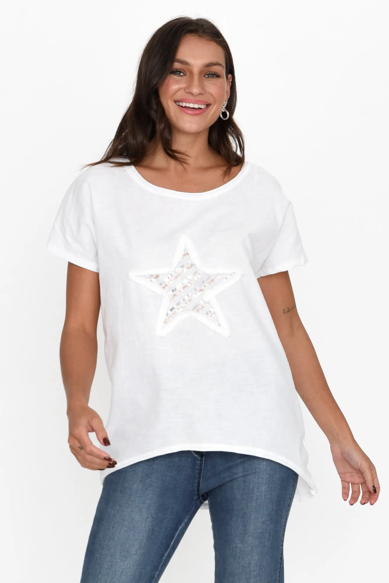 Kassidy White Star Sequin Tee sold by Blue Bungalow product image thumbnail 2