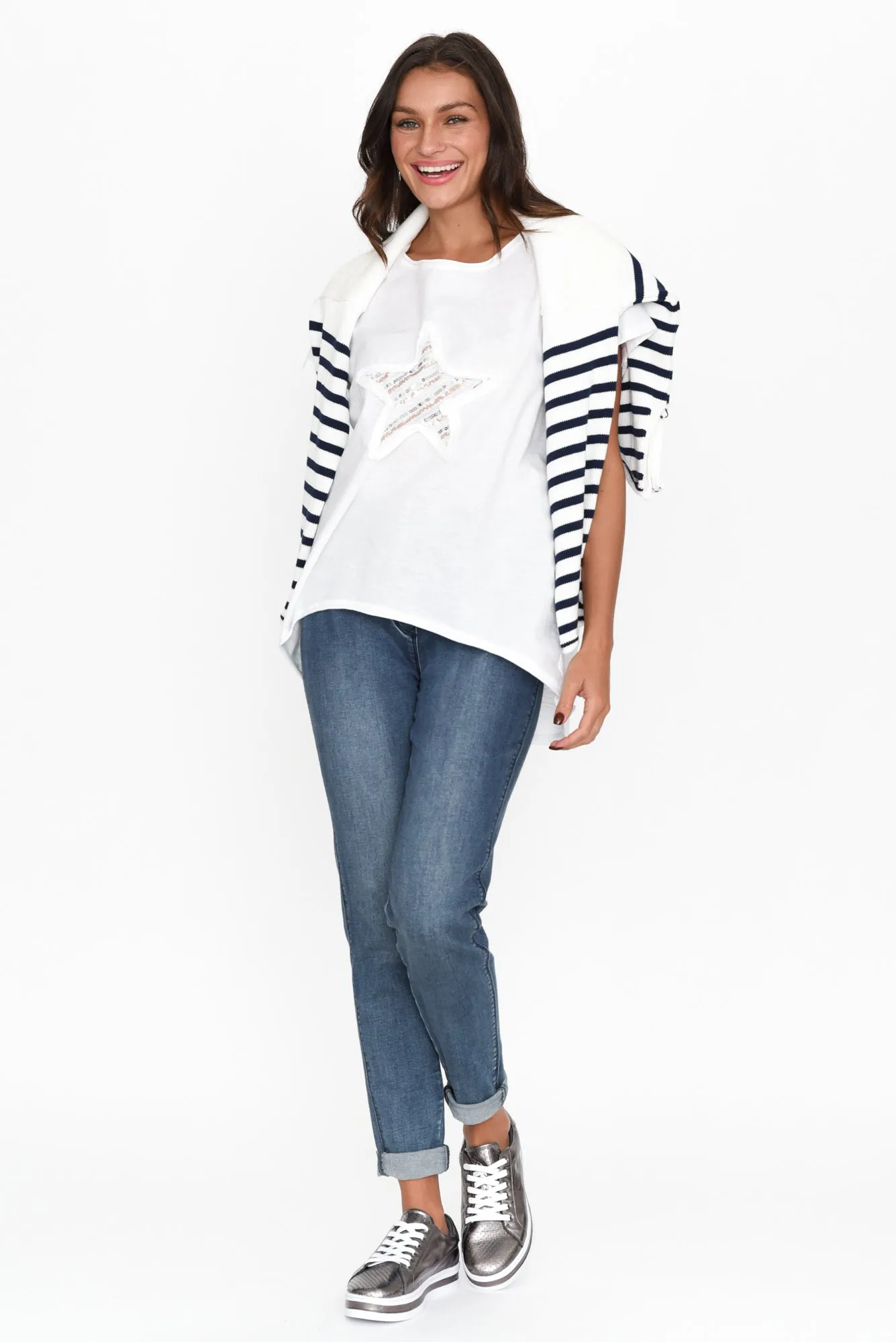 Kassidy White Star Sequin Tee sold by Blue Bungalow product image thumbnail 3