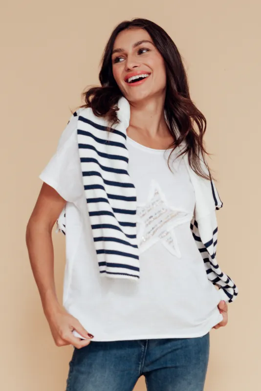 Kassidy White Star Sequin Tee sold by Blue Bungalow