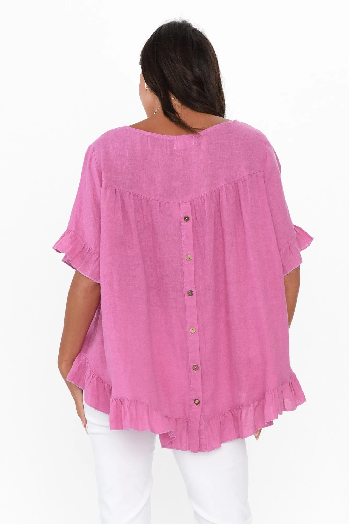 Genevieve Pink Linen Frill Top sold by Blue Bungalow product image thumbnail 5