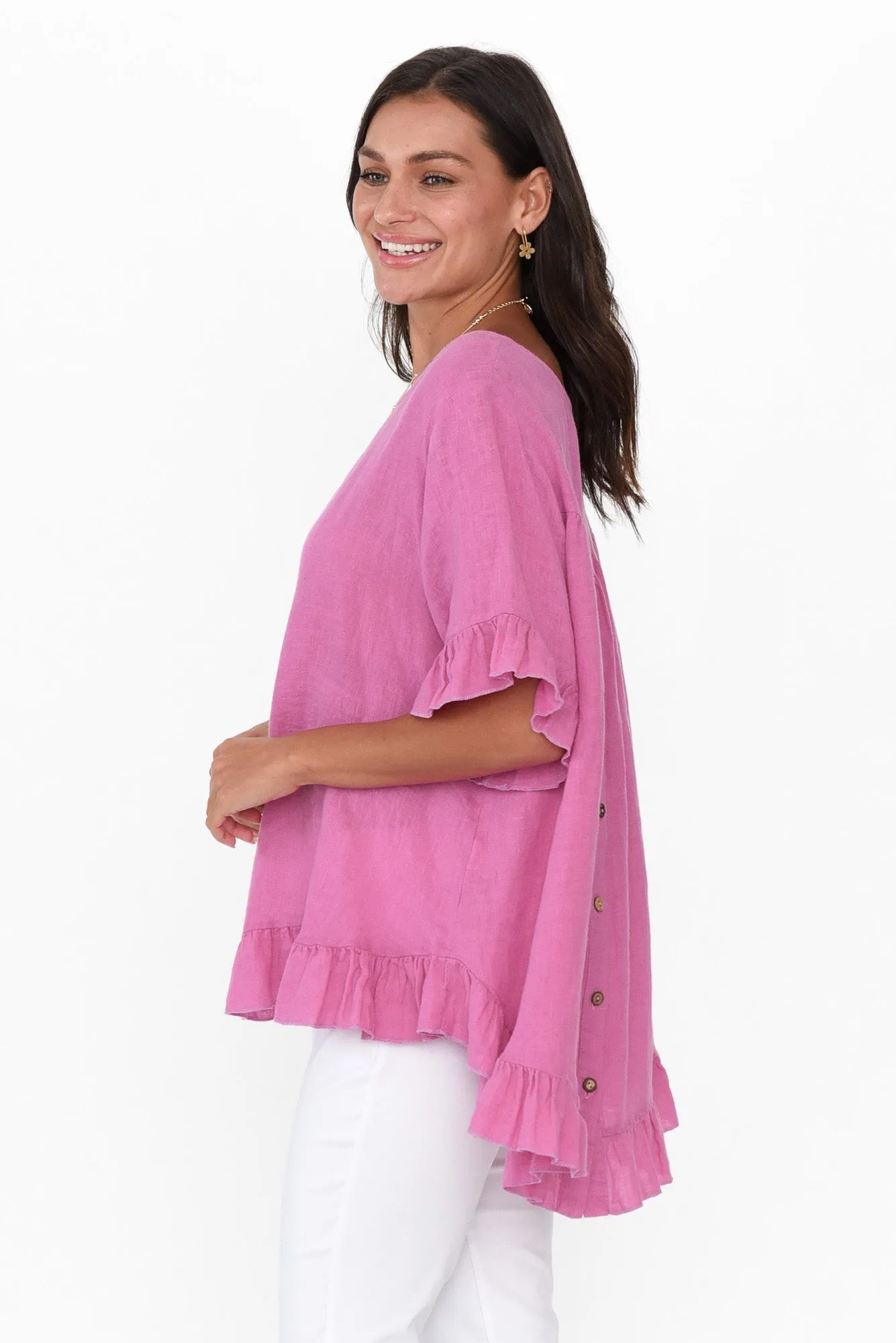 Genevieve Pink Linen Frill Top sold by Blue Bungalow product image thumbnail 4