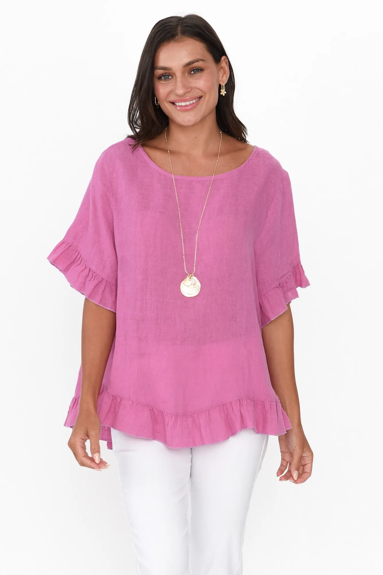 Genevieve Pink Linen Frill Top sold by Blue Bungalow product image thumbnail 2