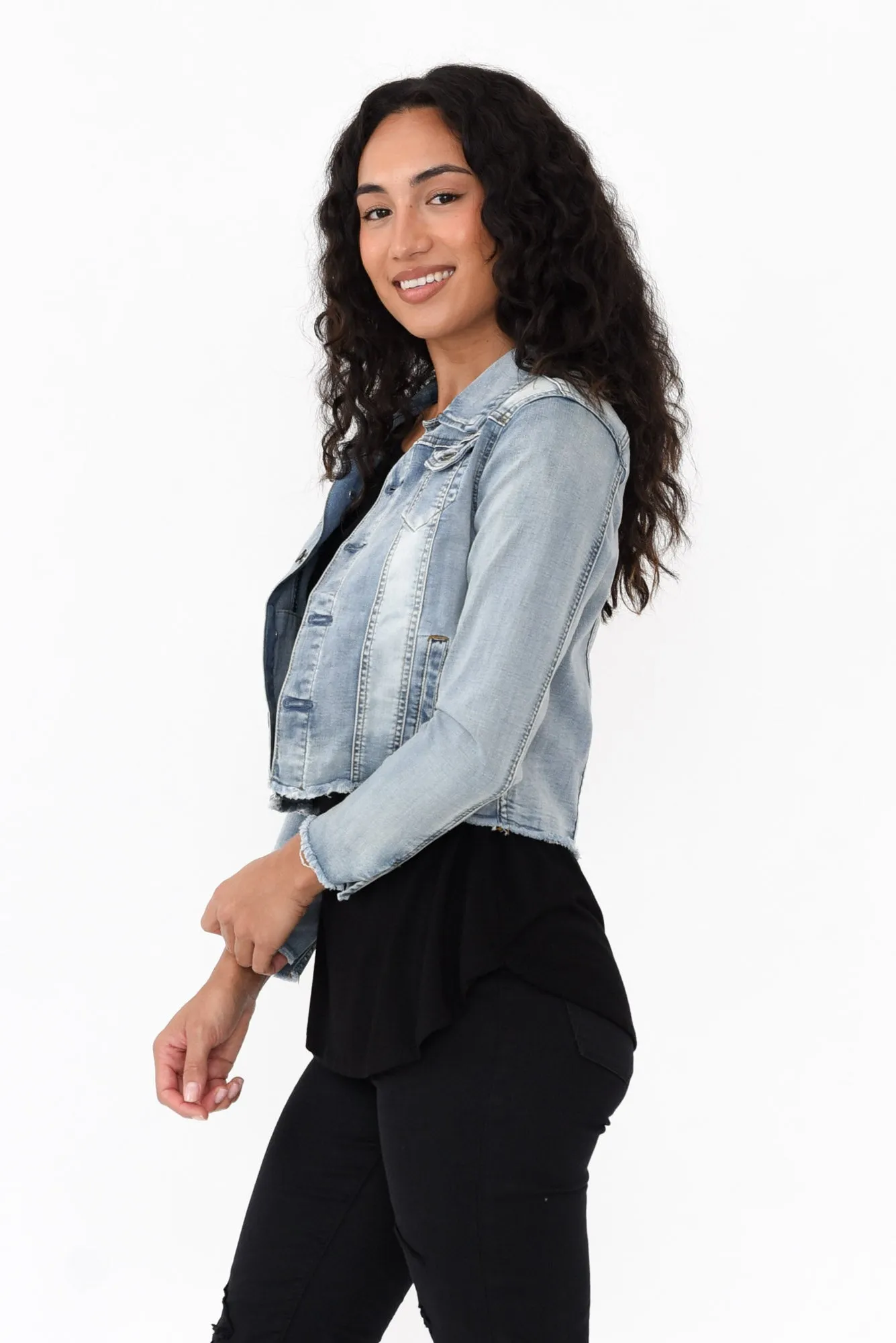 Light Denim Stretch Jacket sold by Blue Bungalow product image thumbnail 3