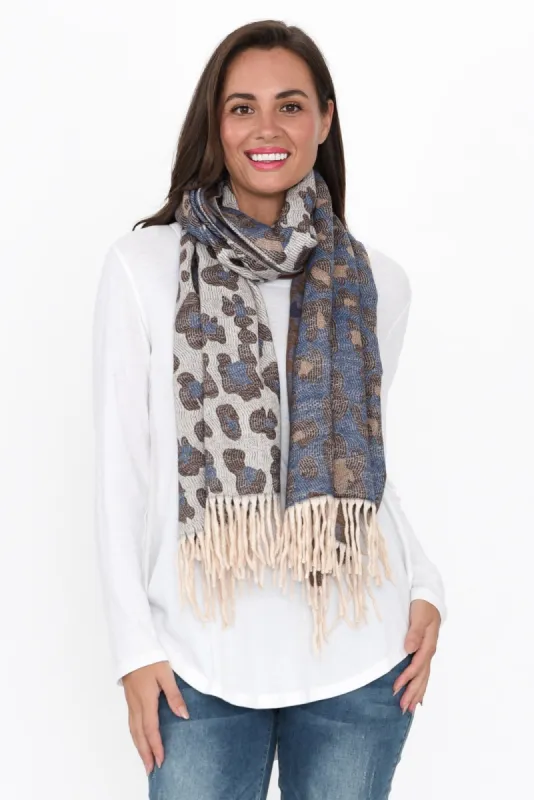 Marwa Brown Leopard Tassel Scarf sold by Blue Bungalow