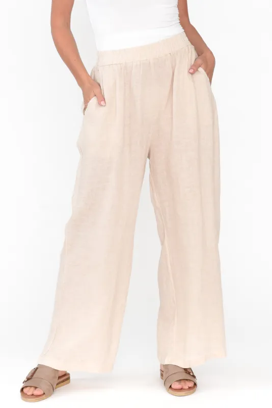 Olina Beige Linen Wide Leg Pants sold by Blue Bungalow