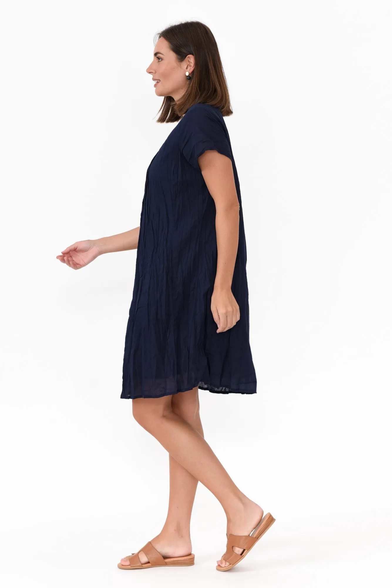 Sabina Navy Crinkle Cotton Dress sold by Blue Bungalow product image thumbnail 4