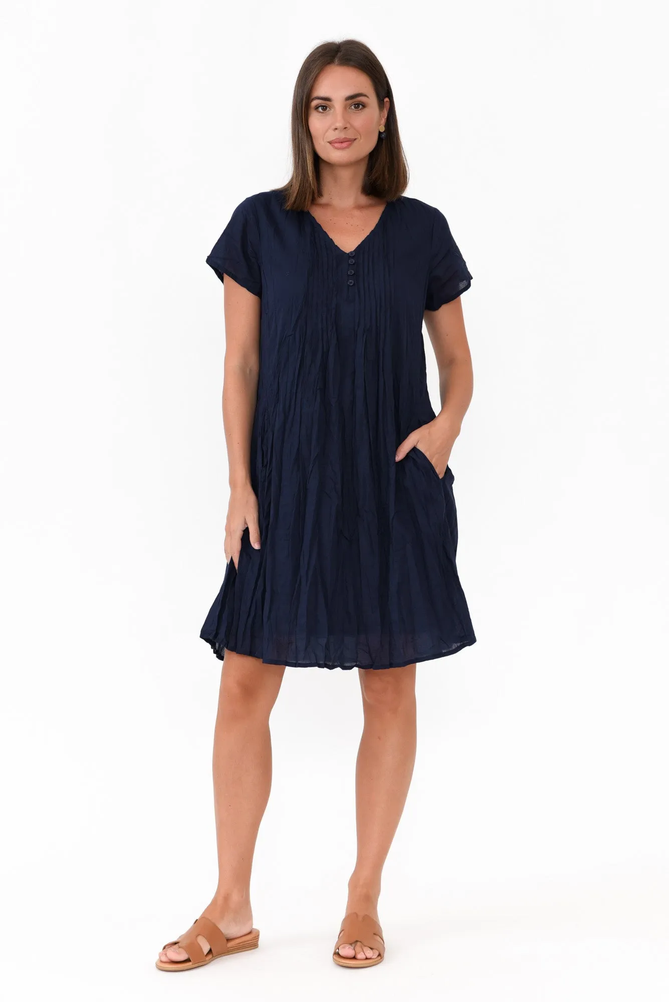 Sabina Navy Crinkle Cotton Dress sold by Blue Bungalow product image thumbnail 3