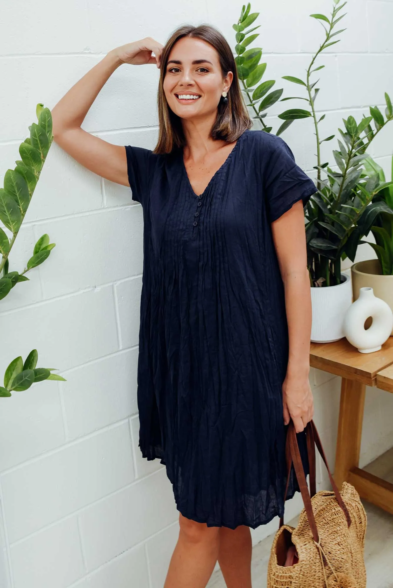 Sabina Navy Crinkle Cotton Dress sold by Blue Bungalow product image thumbnail 2