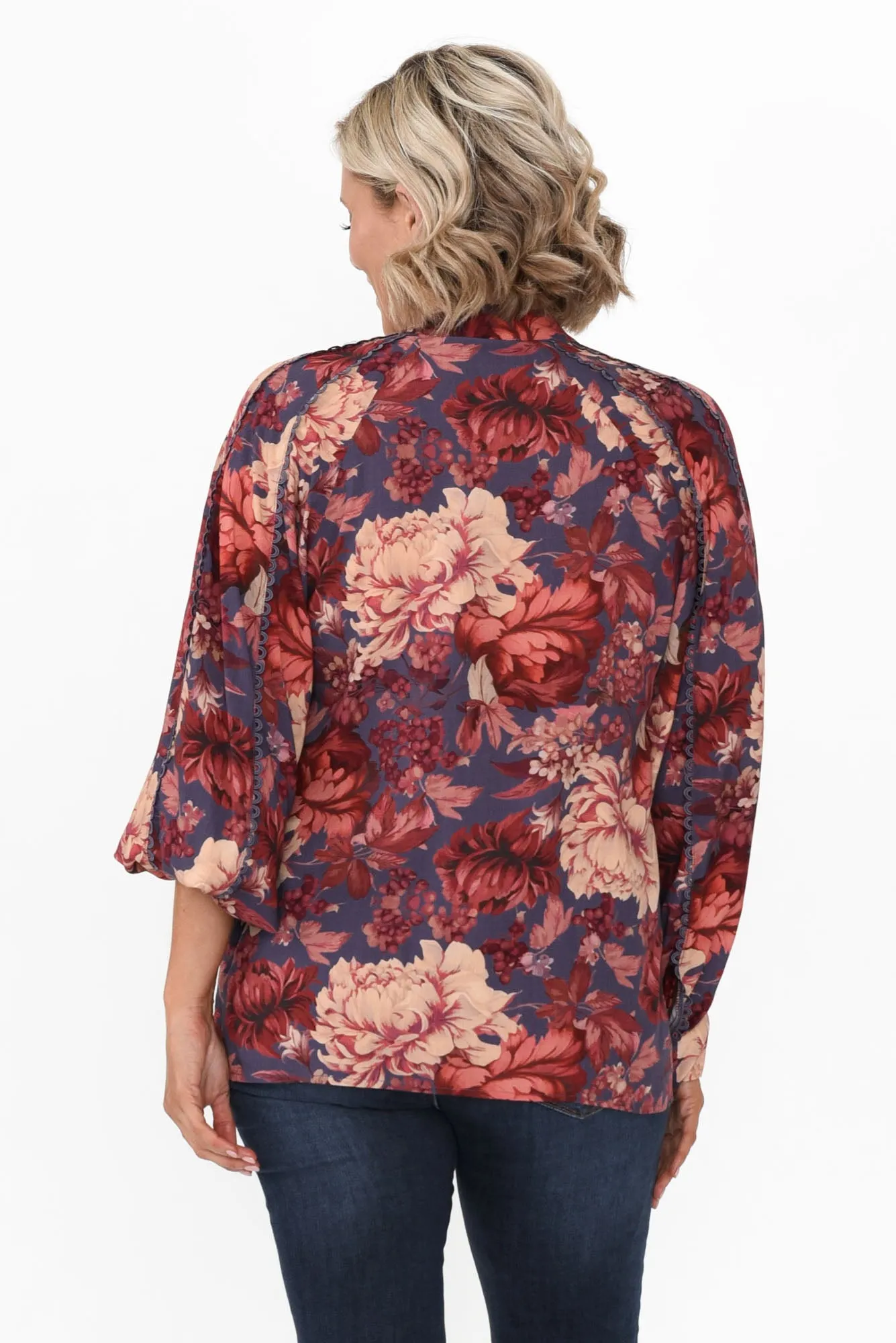 Berry Kiss Red Floral Linen Blend Blouse sold by Blue Bungalow product image thumbnail 4